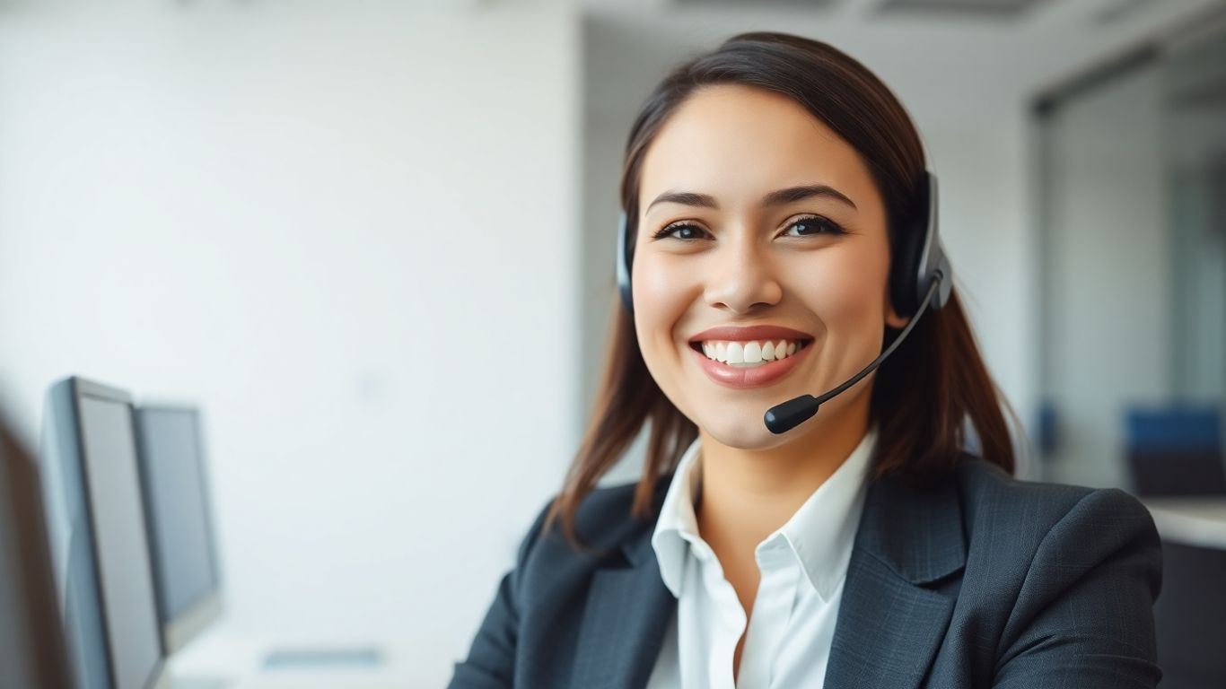 Virtual receptionist with headset, professional and efficient.