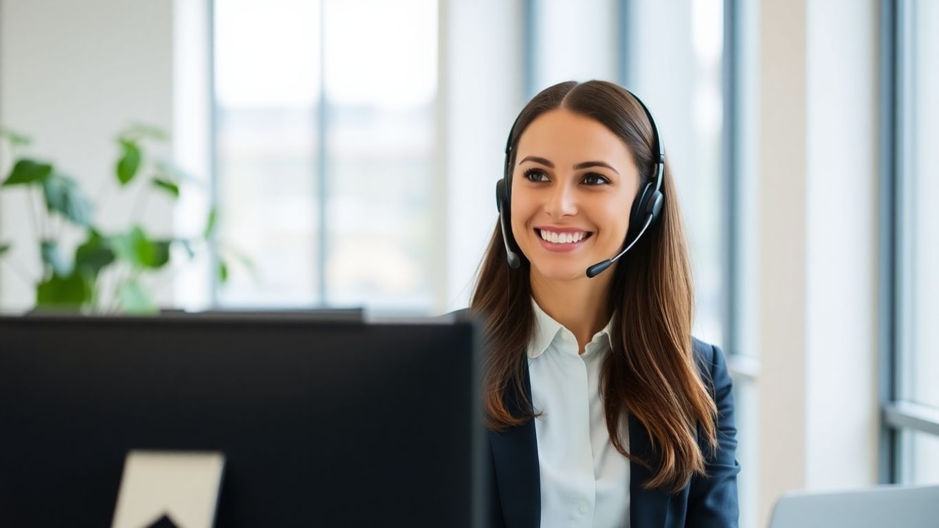 Professional woman wearing a headset, smiling.