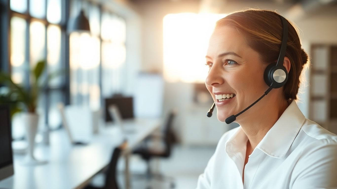 Businessperson using a headset in a modern office