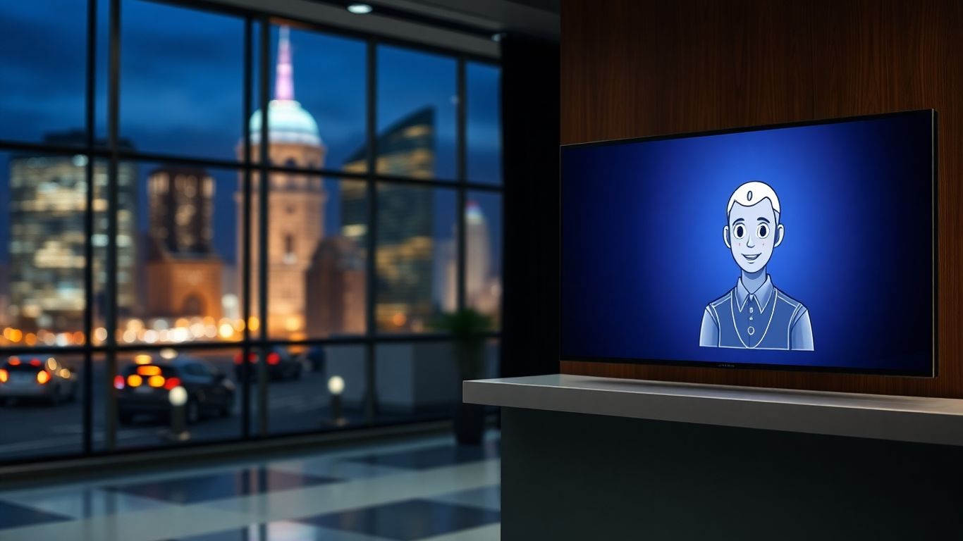 AI receptionist assisting in a modern office setting.