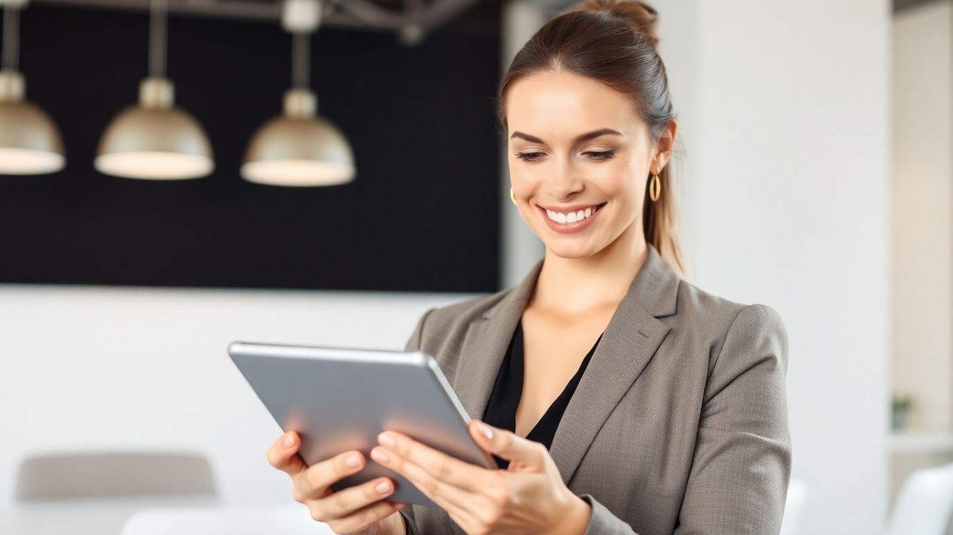 Woman using tablet with scheduling calendar