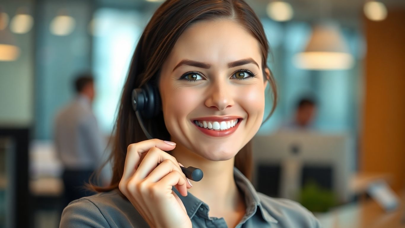Professional receptionist with headset, ready to assist.