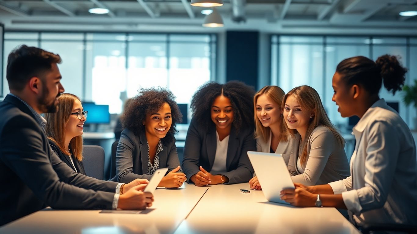 Team collaborating in a modern office