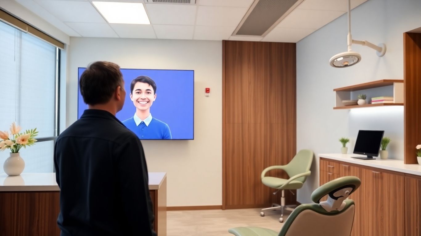 AI receptionist assisting patient in dental office