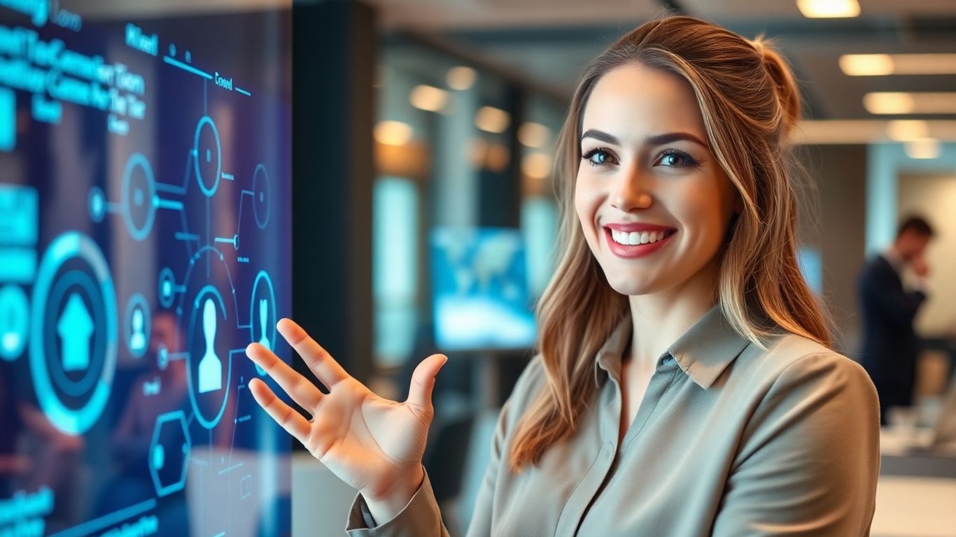 Woman interacting with advanced communication technology