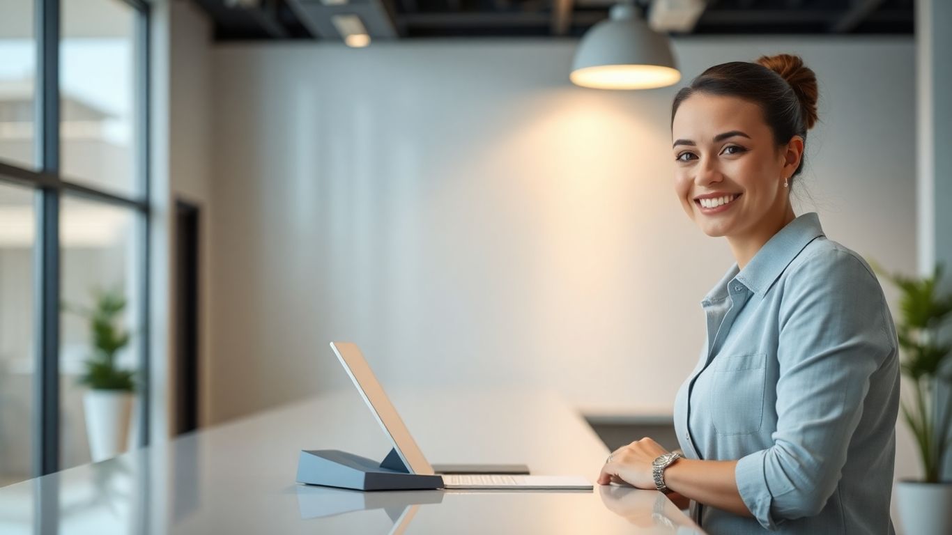 Receptionist at a modern desk