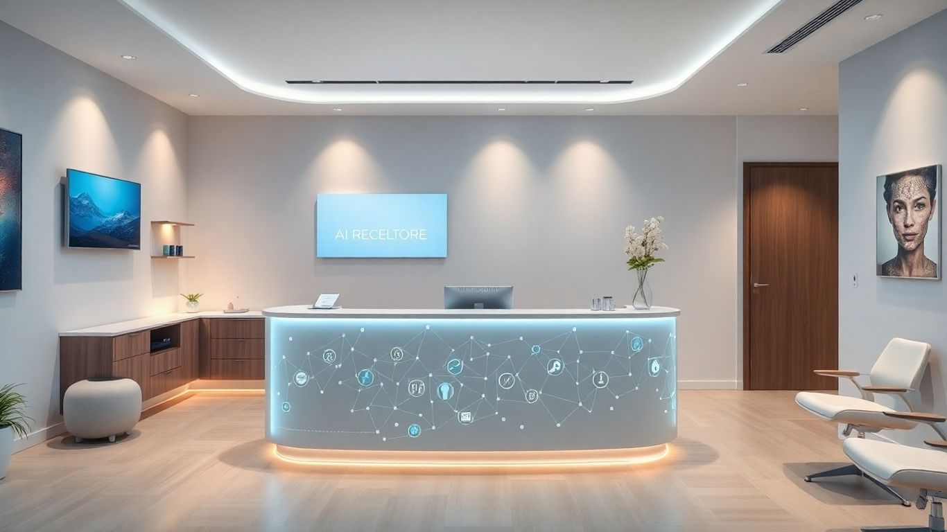 AI receptionist interface in a modern dental office.