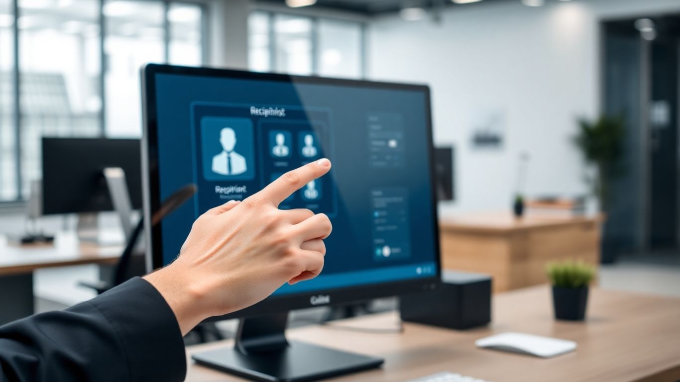 Virtual receptionist interface on a computer screen.
