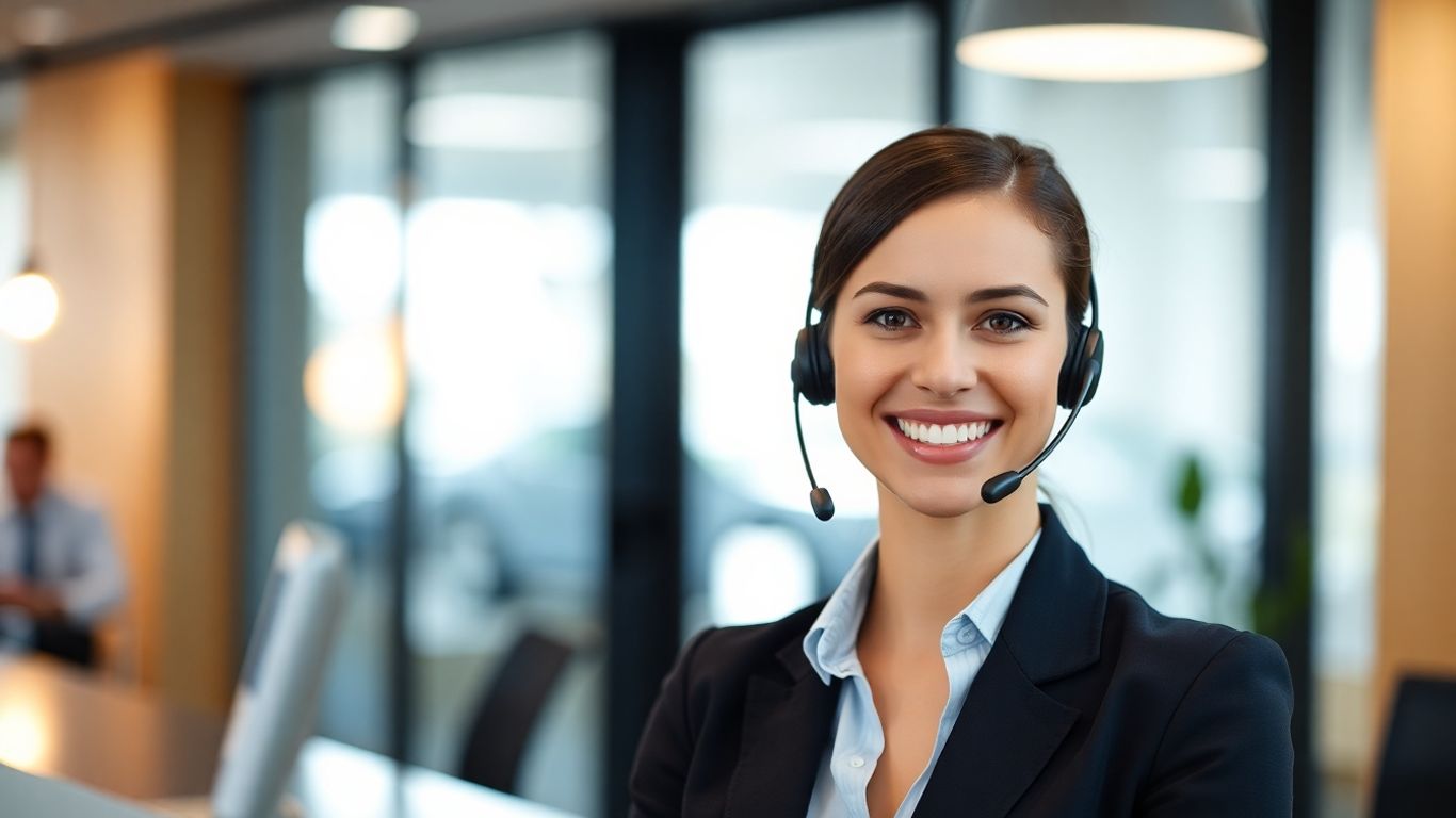 Professional receptionist with headset ready to answer calls.