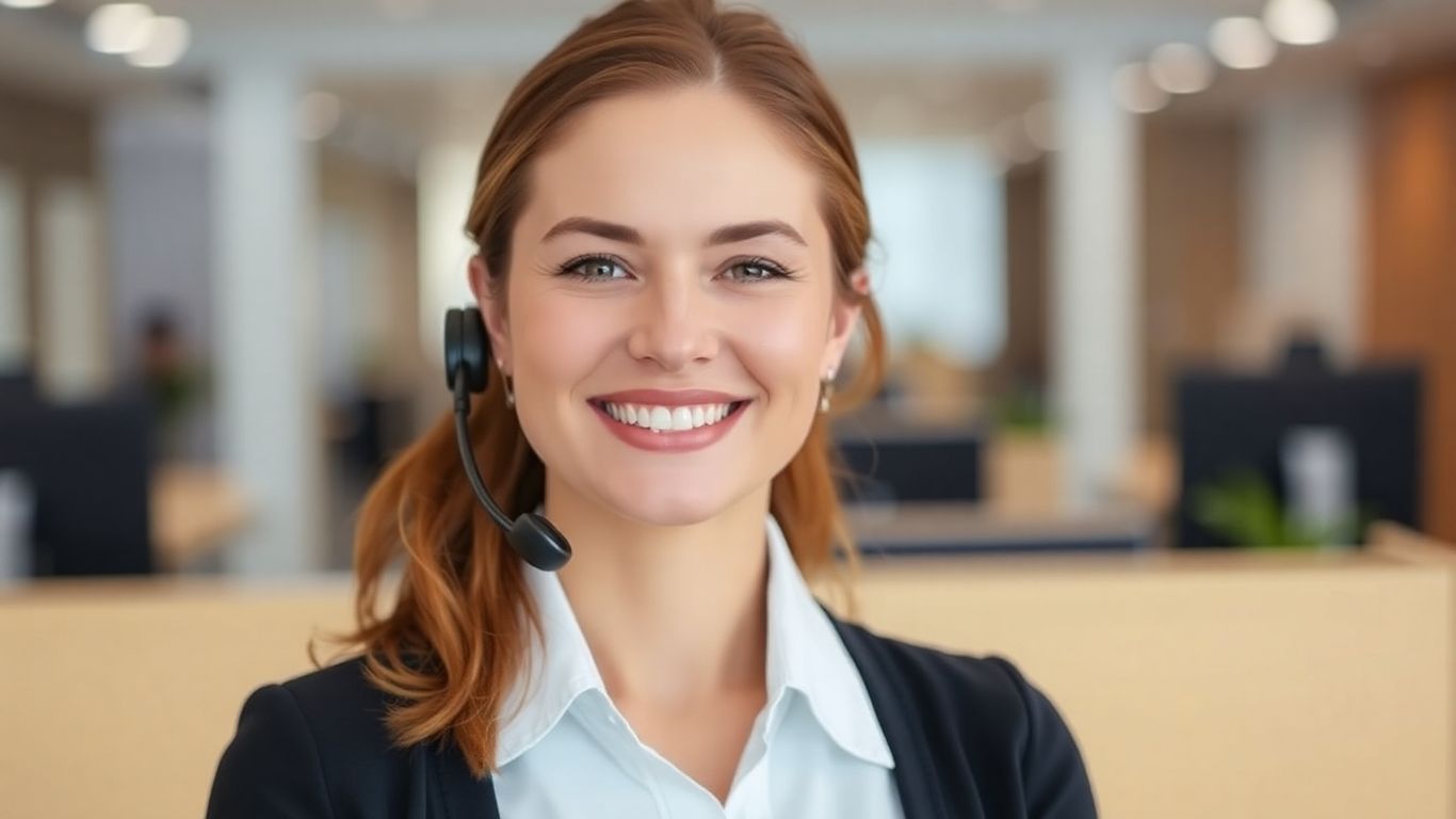 Friendly receptionist assisting a business.