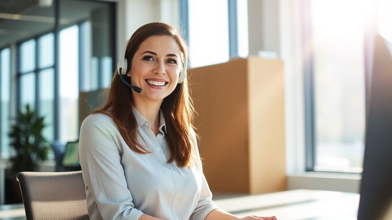 Professional woman with headset in office