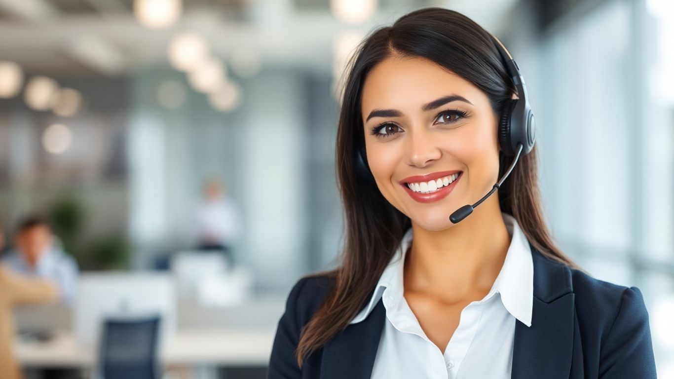 Professional woman with headset in office
