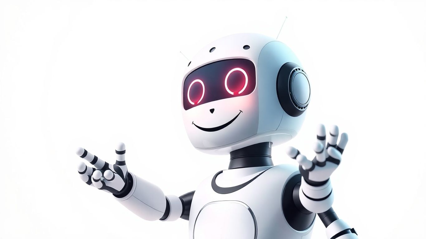 Robot answering a call with a friendly smile.