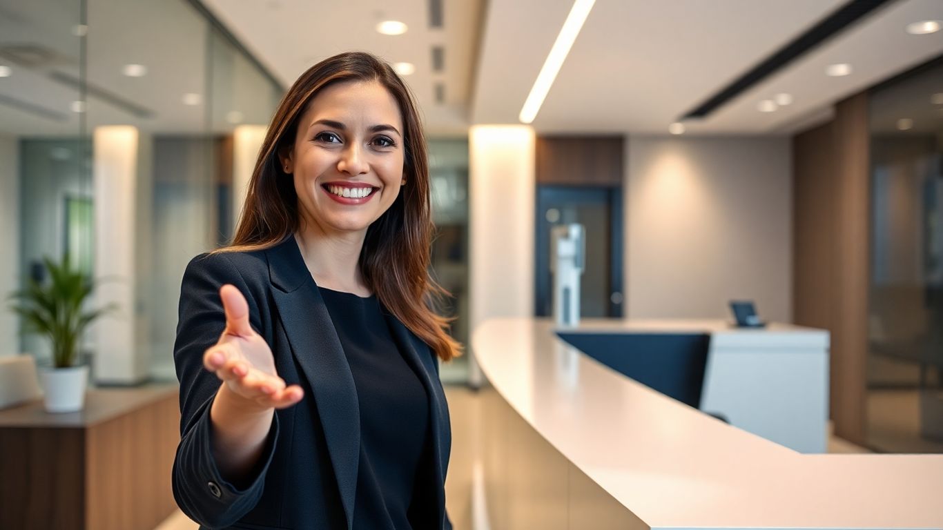 Smiling receptionist in a modern office