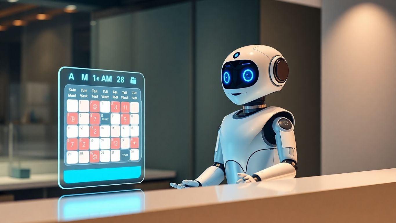 AI receptionist managing appointments on a holographic display.