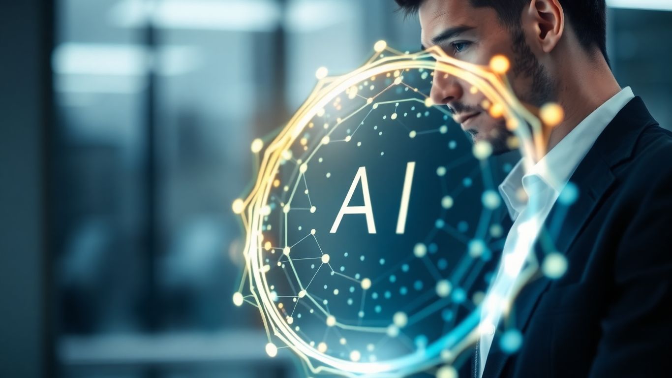 AI concept with person contemplating technology