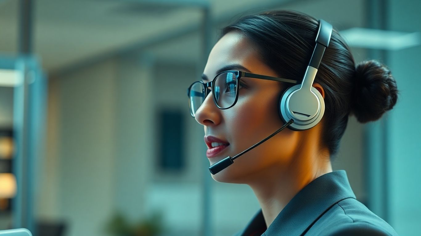 Person wearing a headset during a professional call.