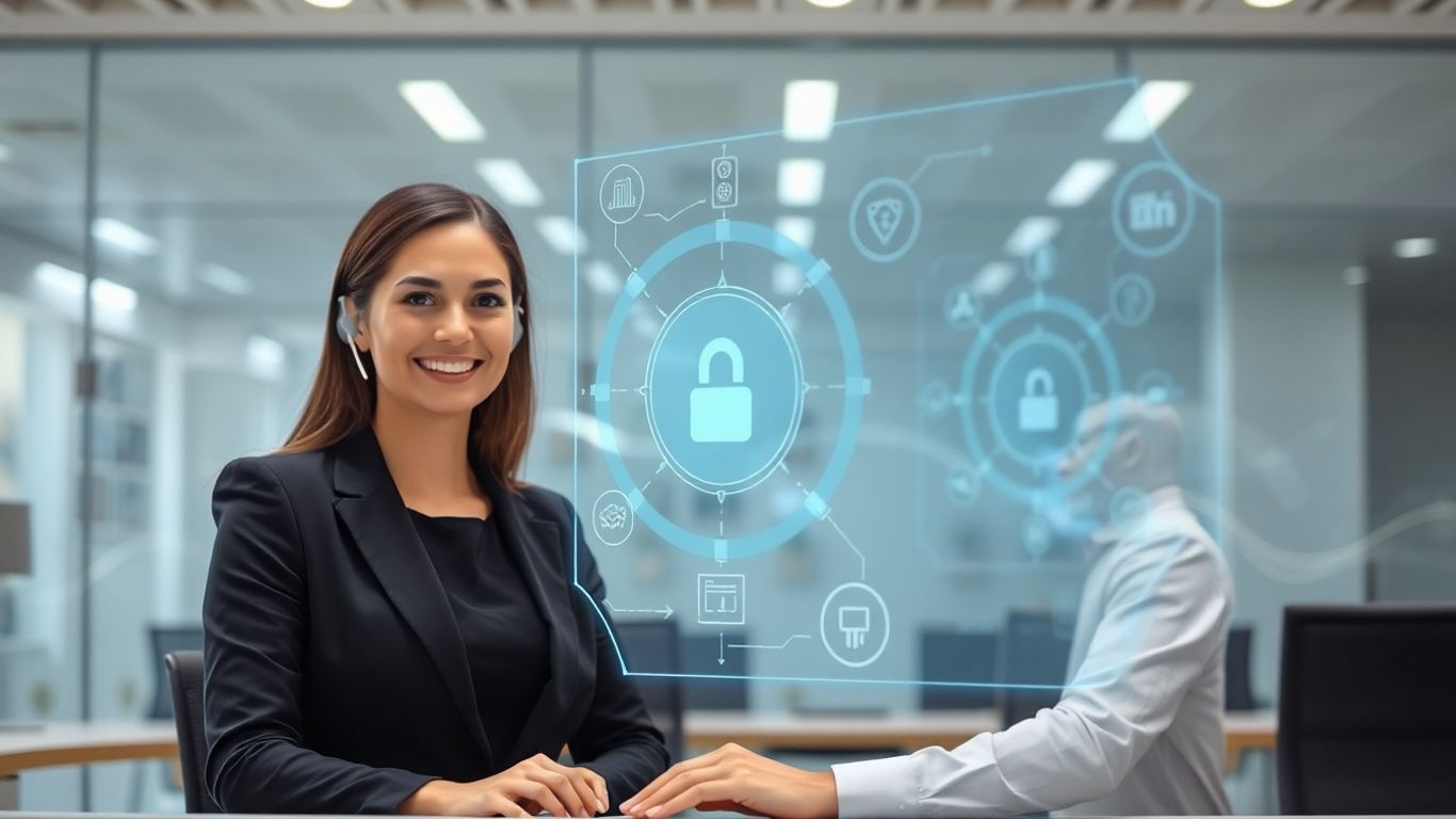 Customer service agent interacting with AI interface.