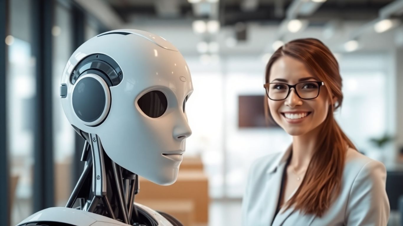 AI robot and human receptionist side-by-side comparison.
