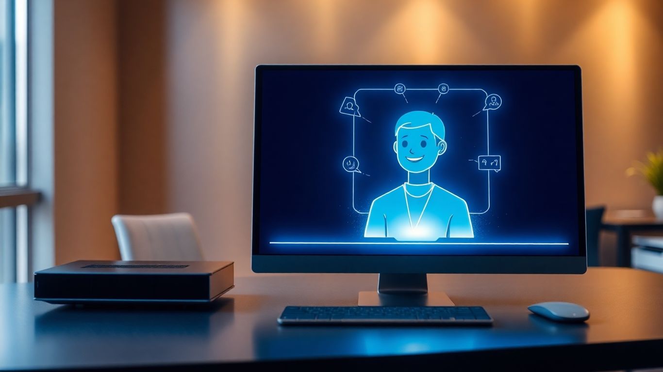 AI receptionist avatar on a digital interface.