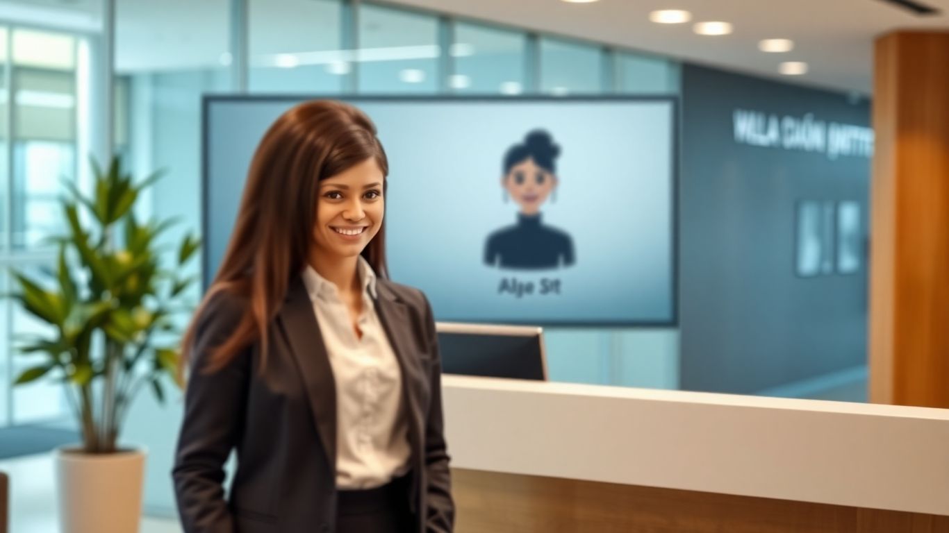 AI receptionist avatar interacting with a business professional.