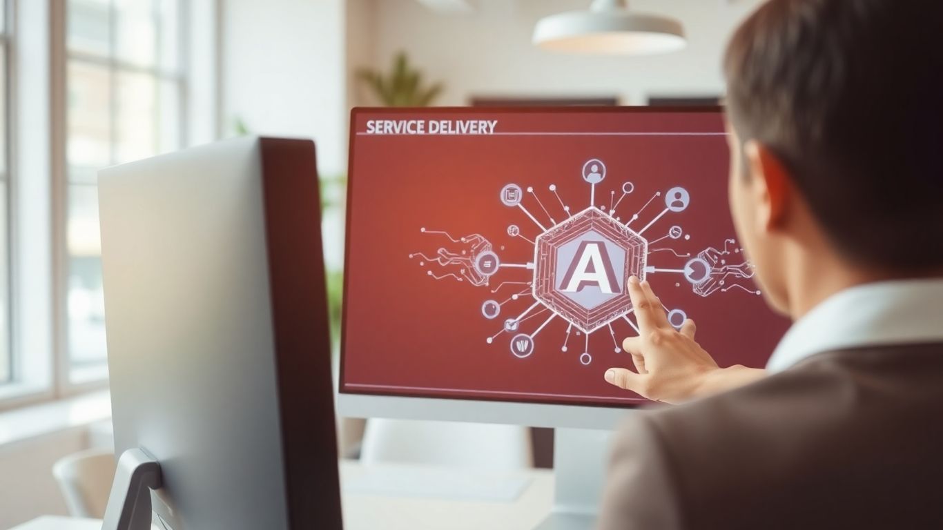 Person using AI interface in a modern office