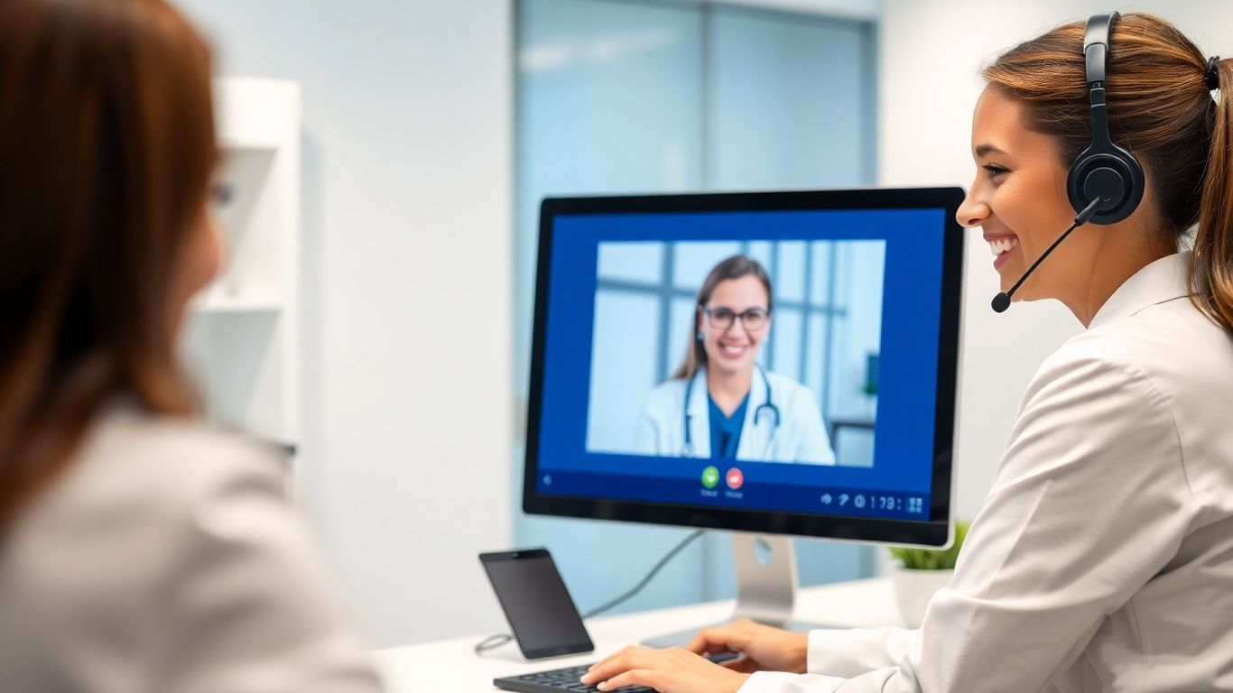 Virtual medical receptionist assisting patient on video call
