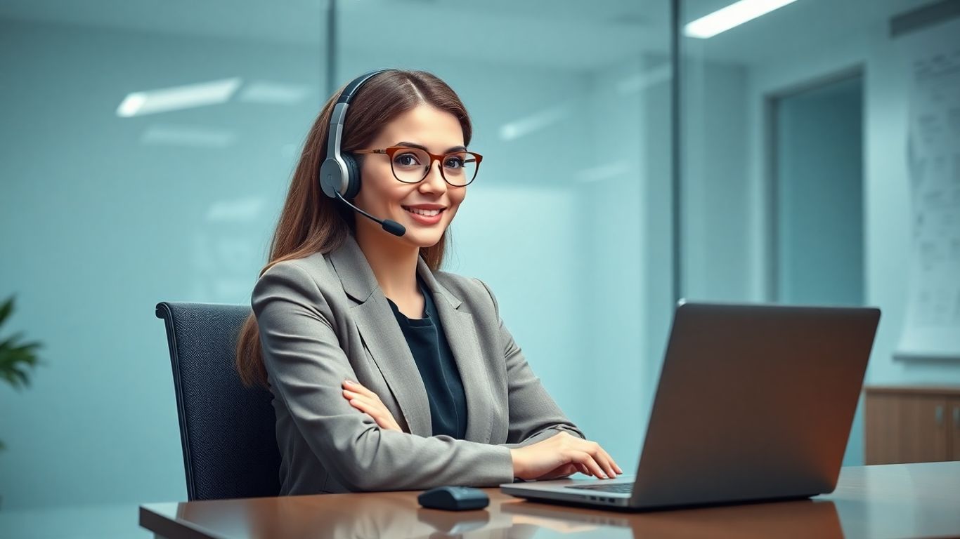 Virtual legal receptionist at secure modern office desk