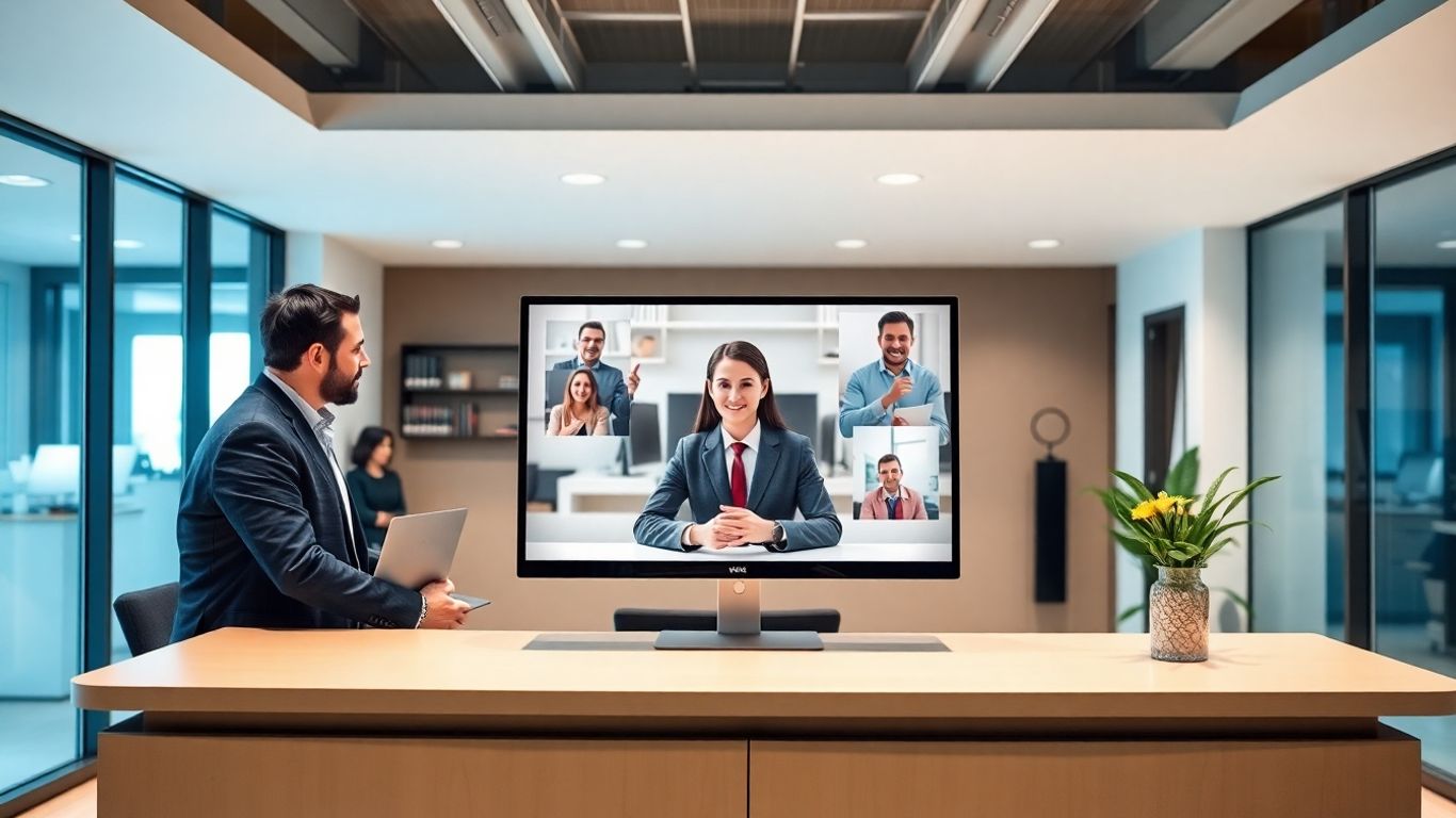 Law office with virtual receptionist on computer screen