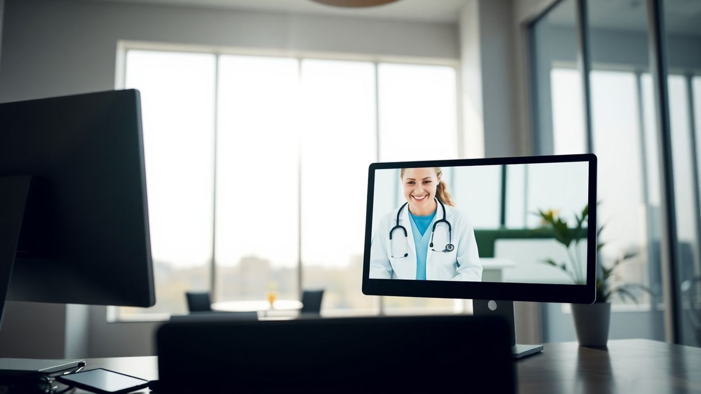 Virtual receptionist on video call in a medical office