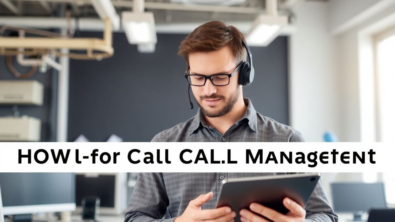 HVAC technician with headset using tablet in office