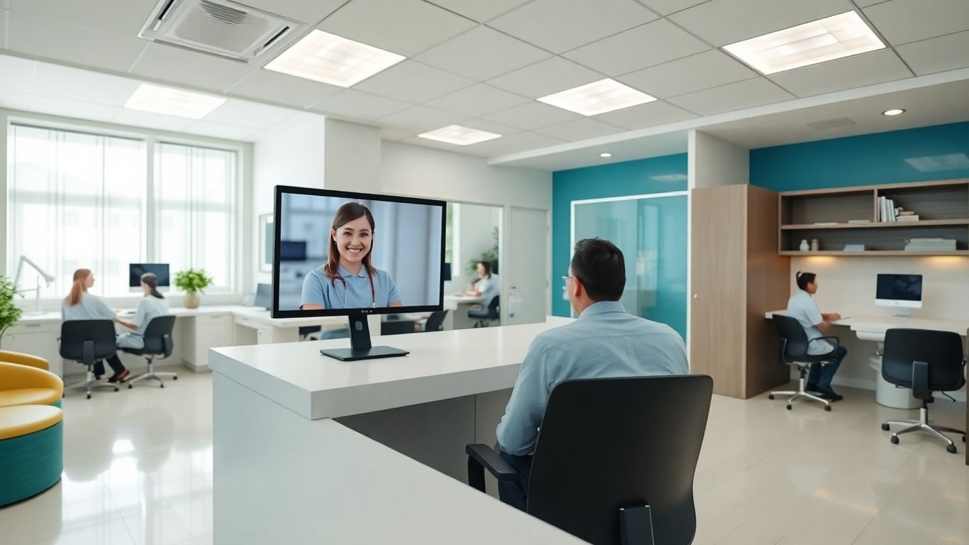 Dental office with virtual receptionist on computer screen