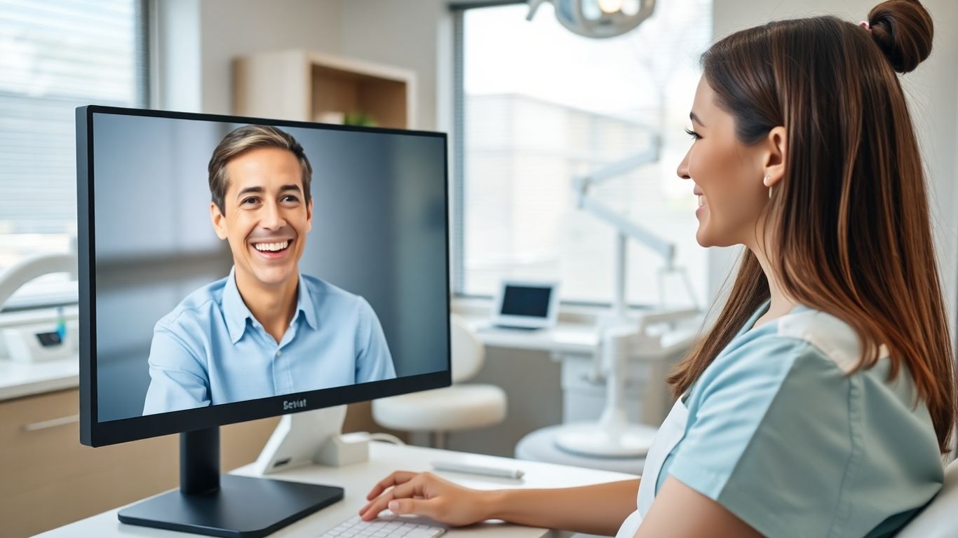 Dental virtual receptionist speaking with a patient online