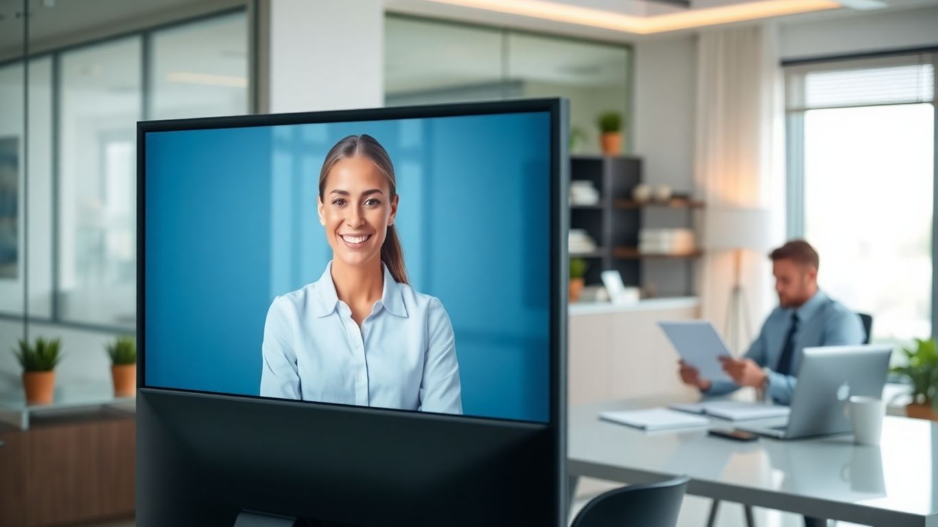 Realtor with virtual receptionist on computer in office