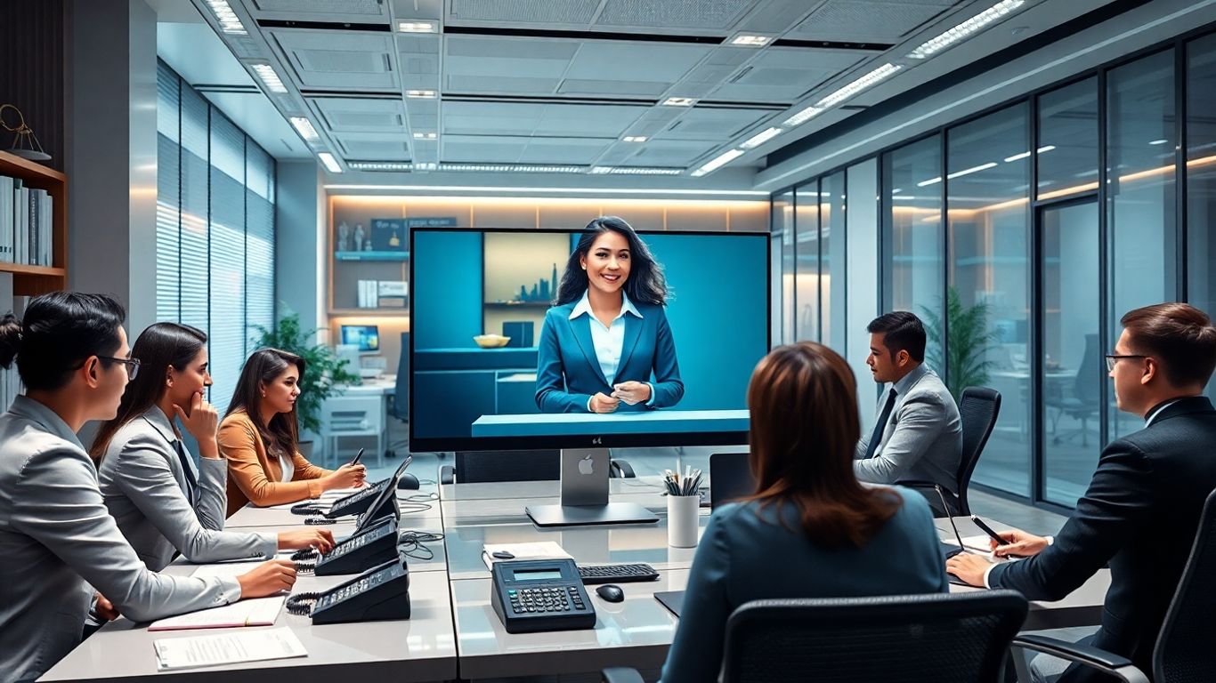 Virtual receptionist engaging with clients in a modern law office