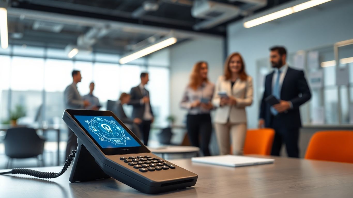 Modern office with AI-powered computer and secure environment