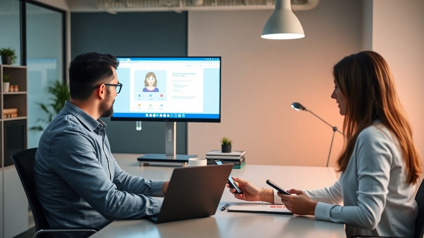 Property manager using AI assistant with tenants on smartphones