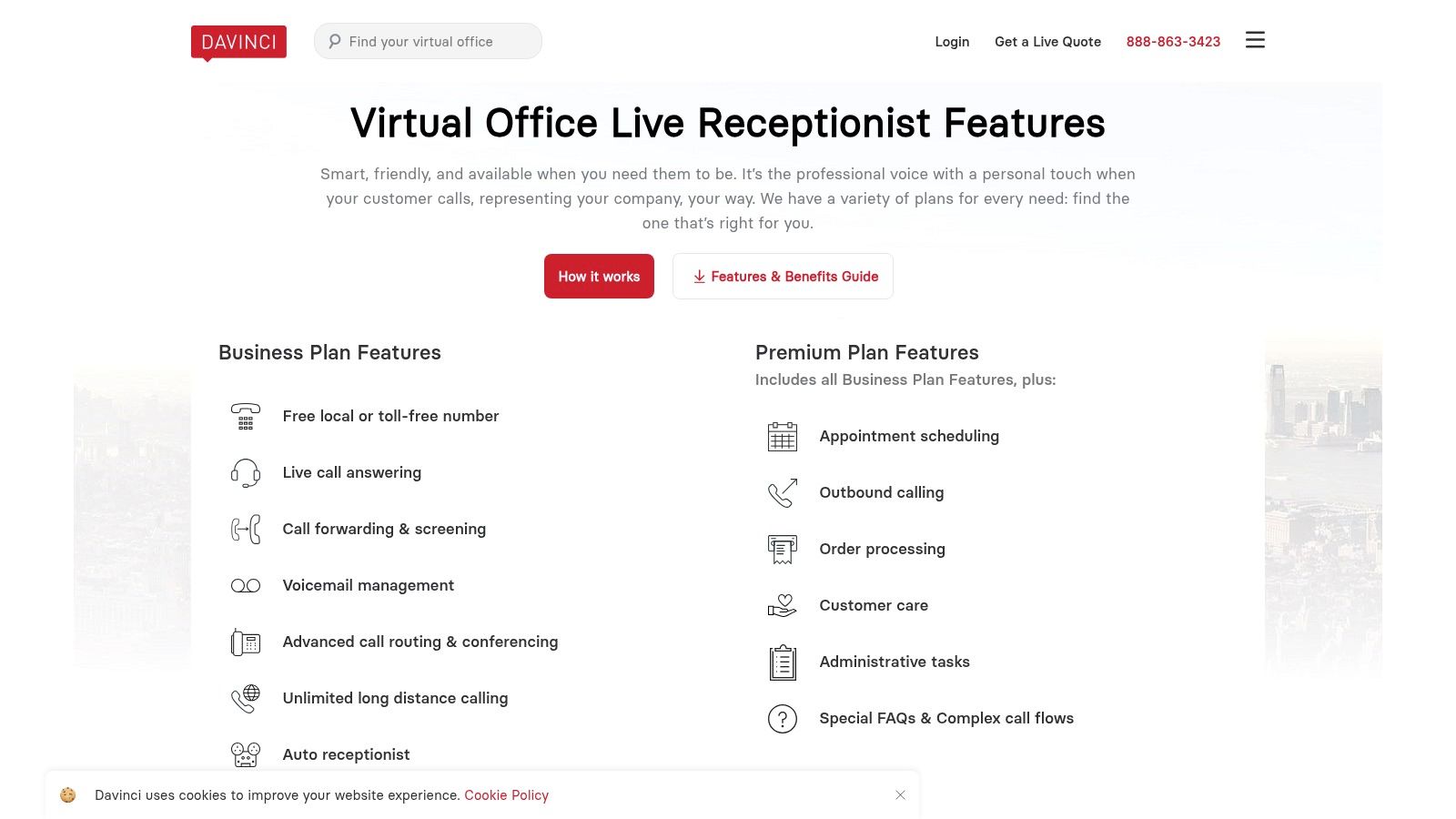 Davinci Virtual dashboard showing call details and history