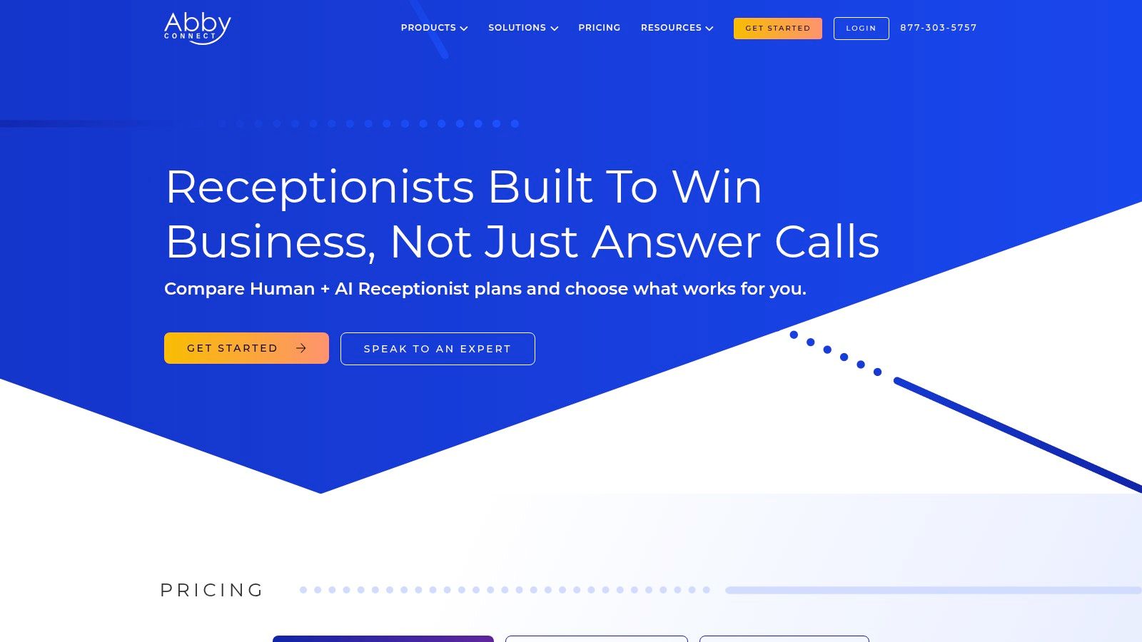 Abby Connect dashboard showing call history and messaging features