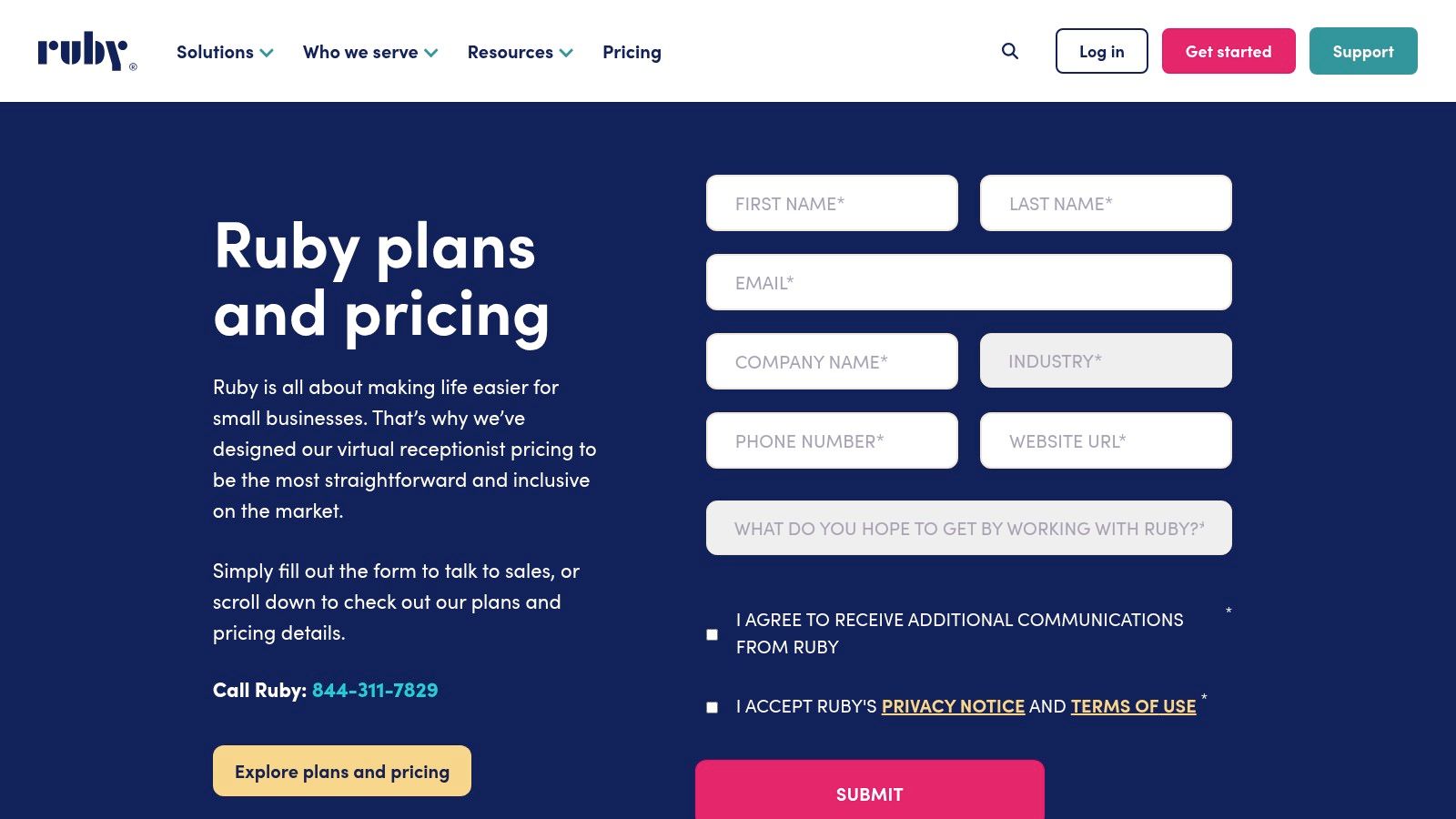 Ruby mobile app interface showing recent calls and messages