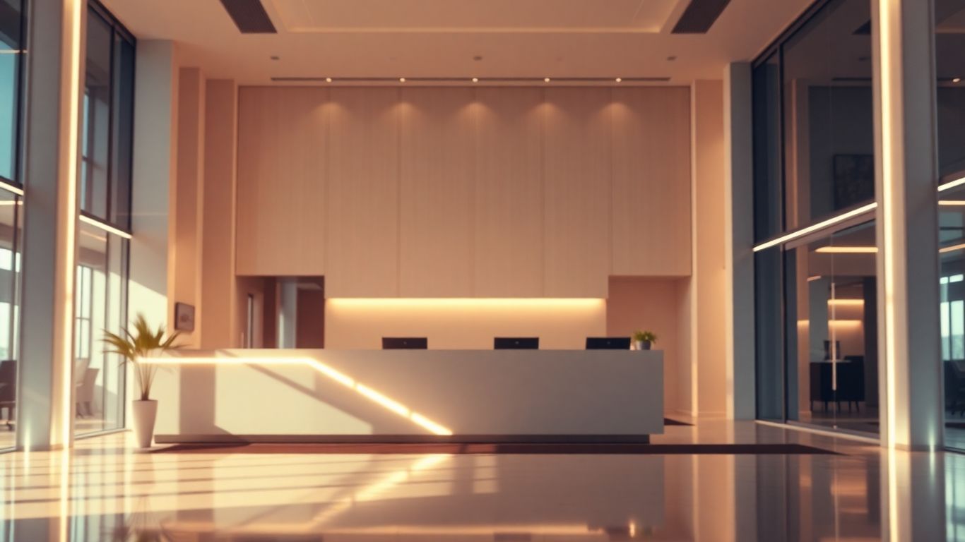 AI receptionist technology in a modern office setting.