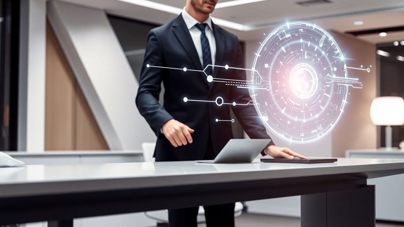 AI receptionist interface with professional interacting.