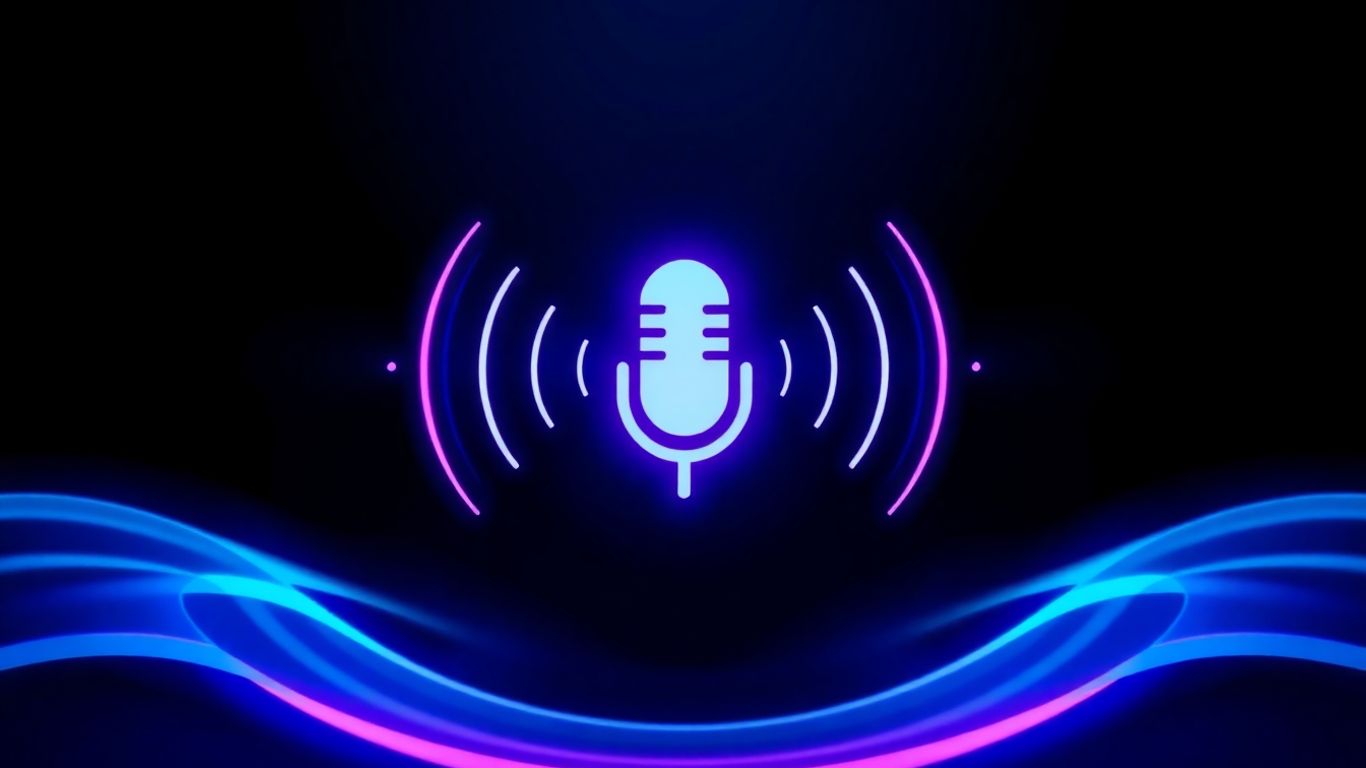 Voice AI platform interface with soundwaves and microphone.