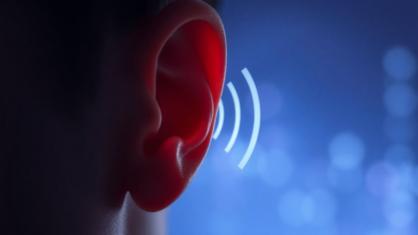 AI voice waves emanating from a human ear.