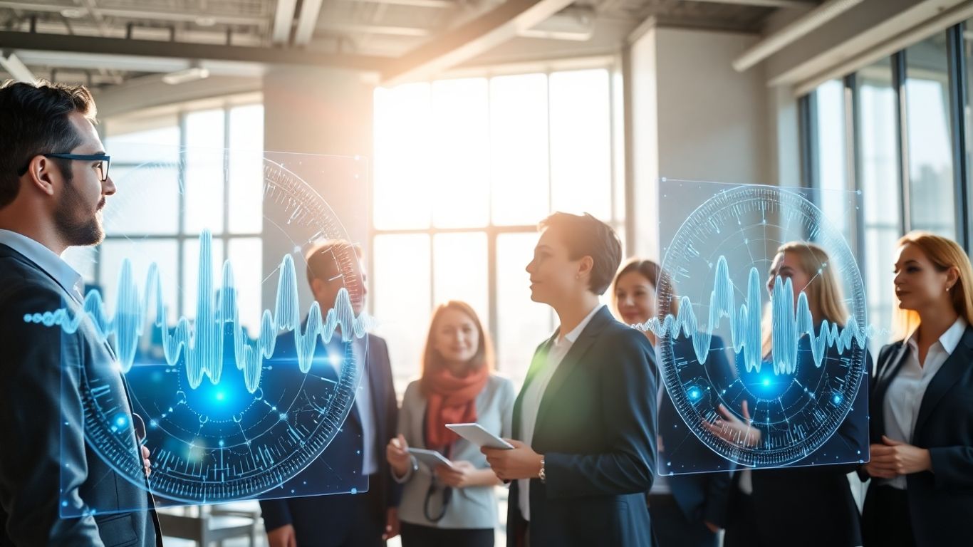 Business people using AI voice agent technology.