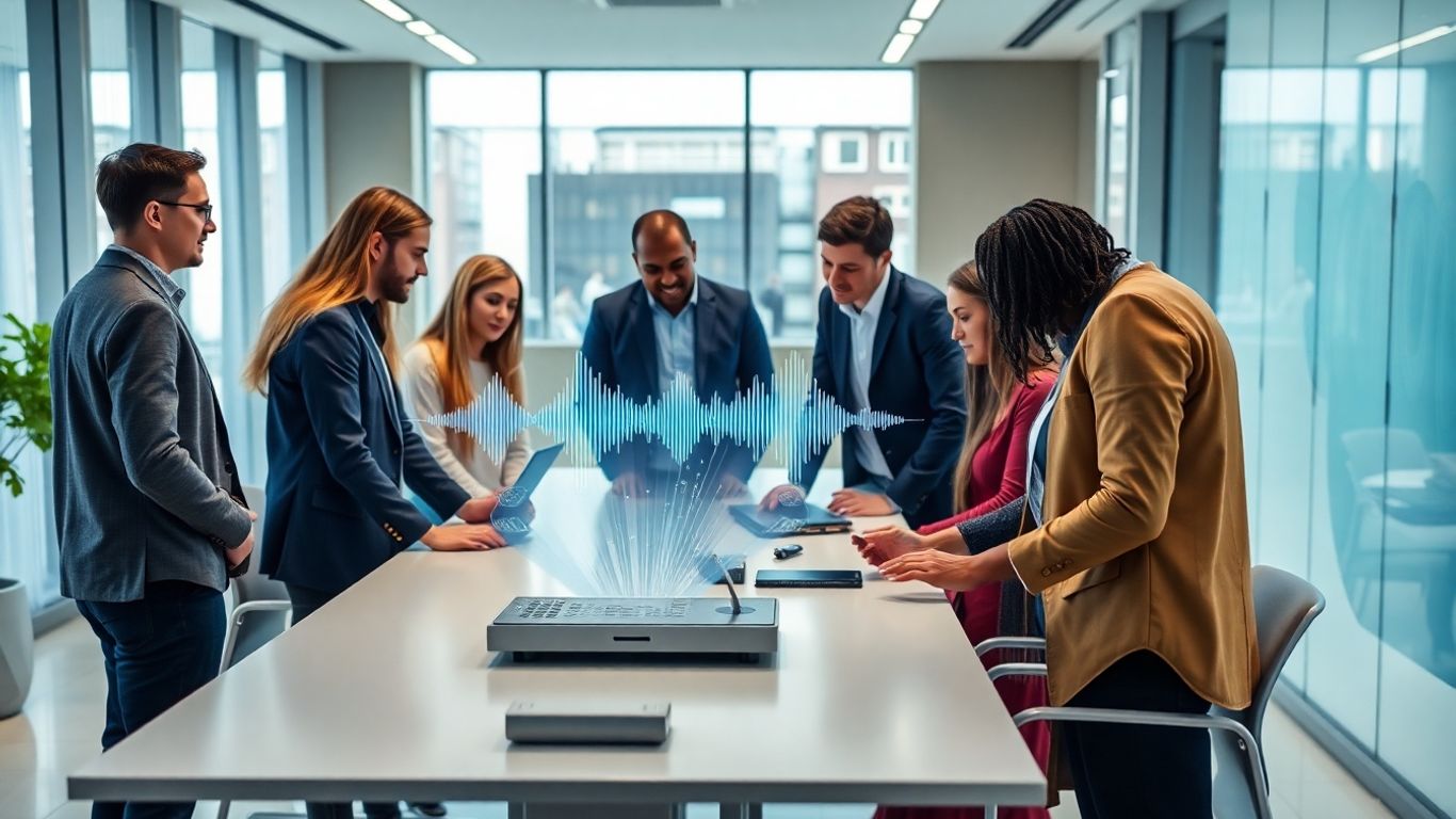 Team collaborating with voice AI for CRM growth.