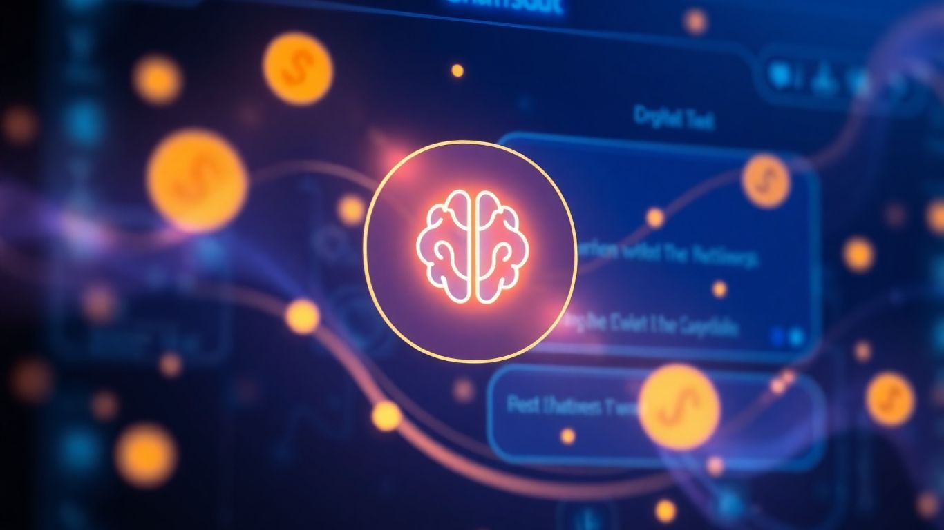 AI chatbot interface with glowing profit symbols.