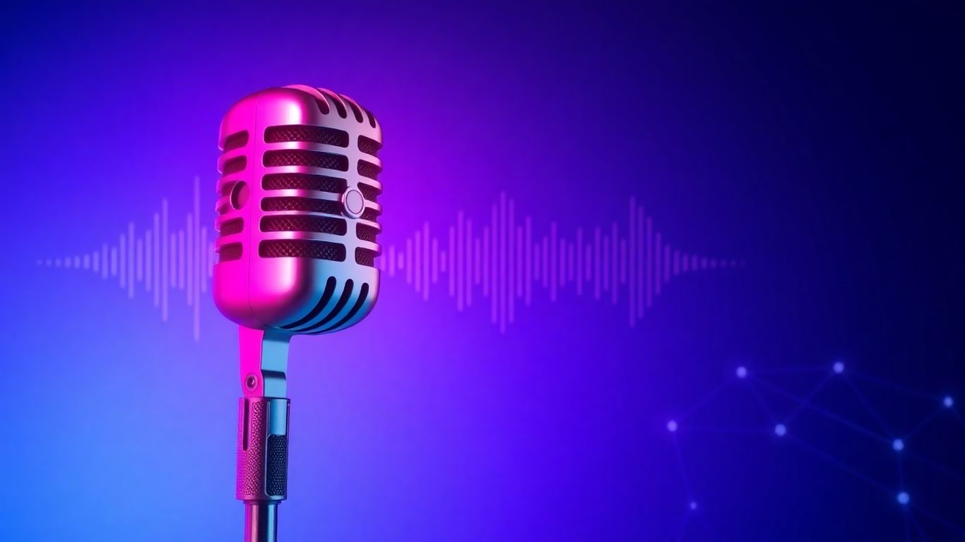 Branded AI voice agent microphone with soundwaves.