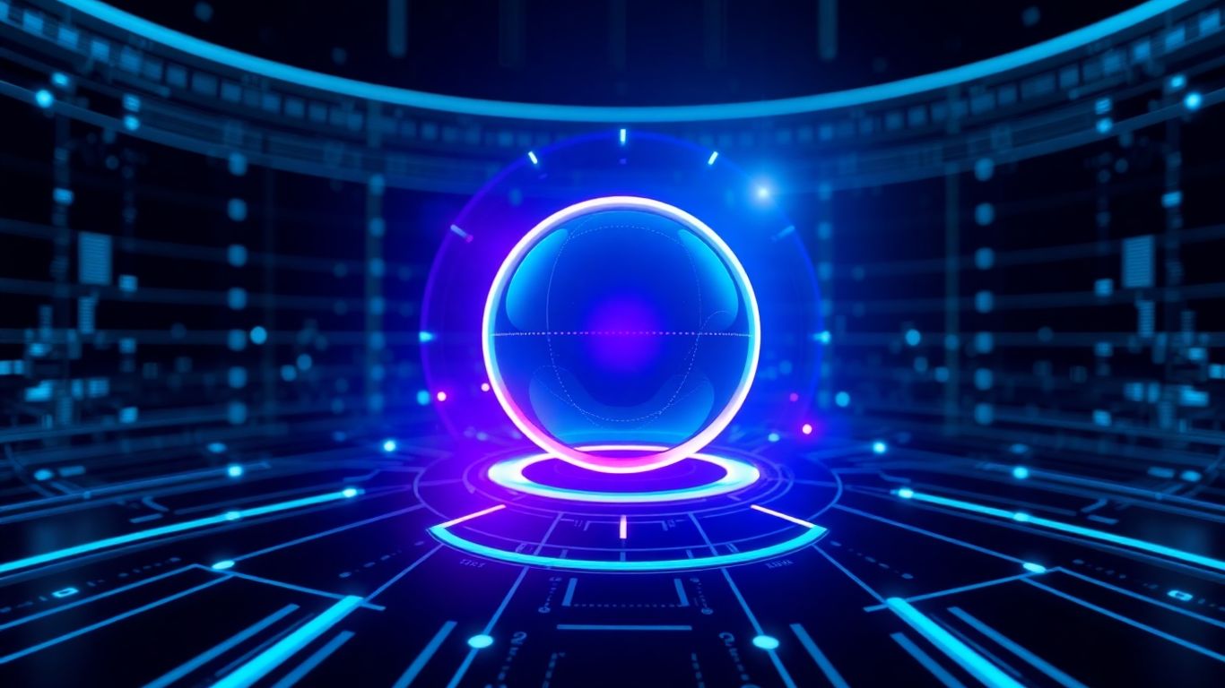 Futuristic AI voice agent interface with glowing lights.