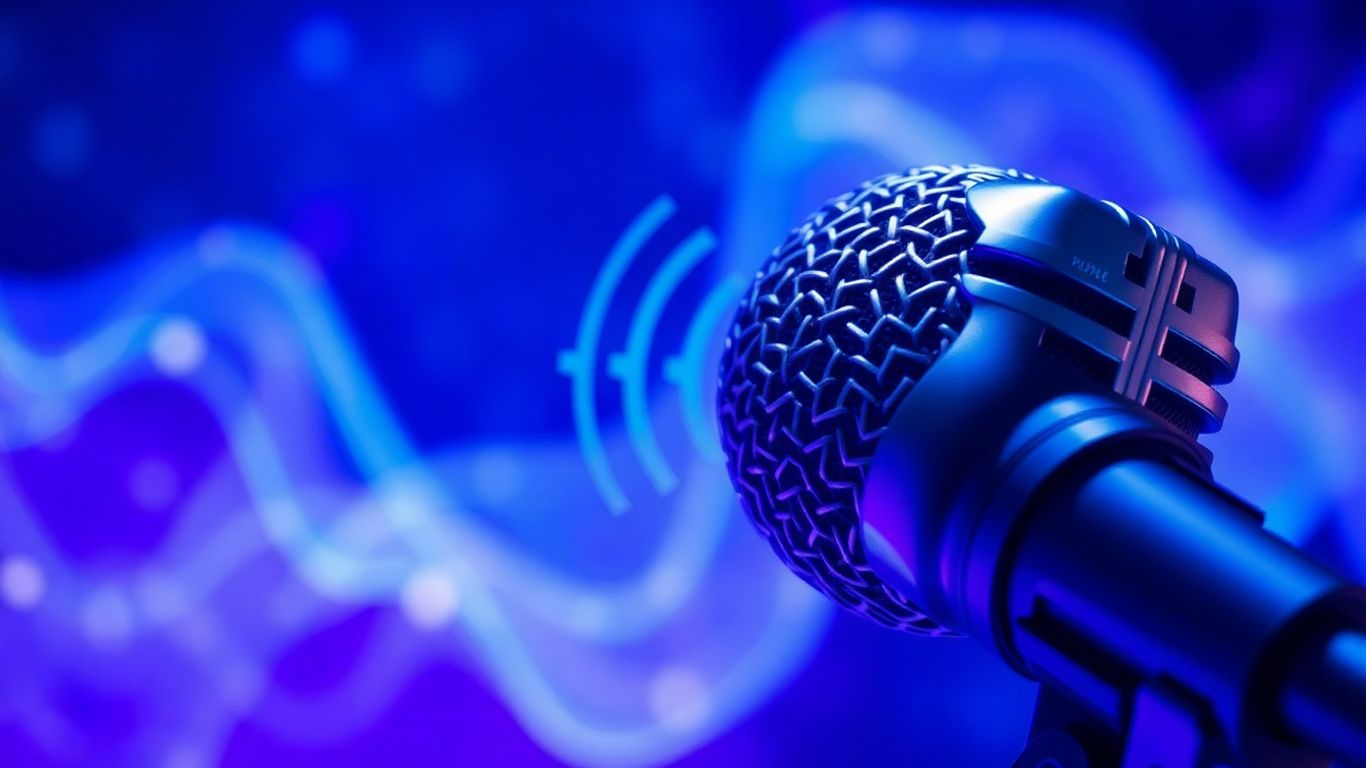 AI voice technology and sound waves.